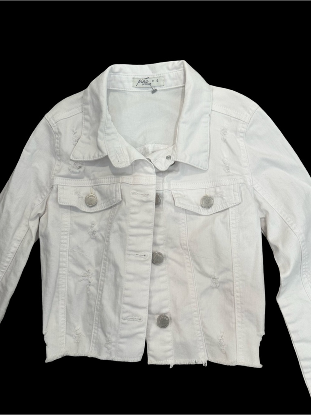 EUC Pinc Premium Girls Size Small White Denim Jacket - Button Front